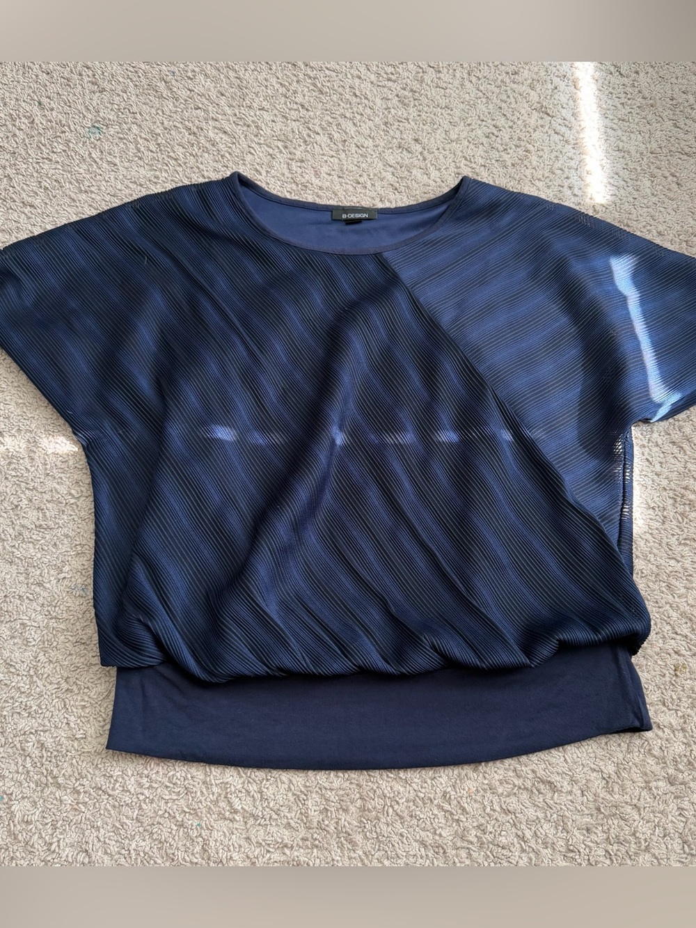 B-Design Navy Blue Pleated Layered Short Sleeve Top Size Large